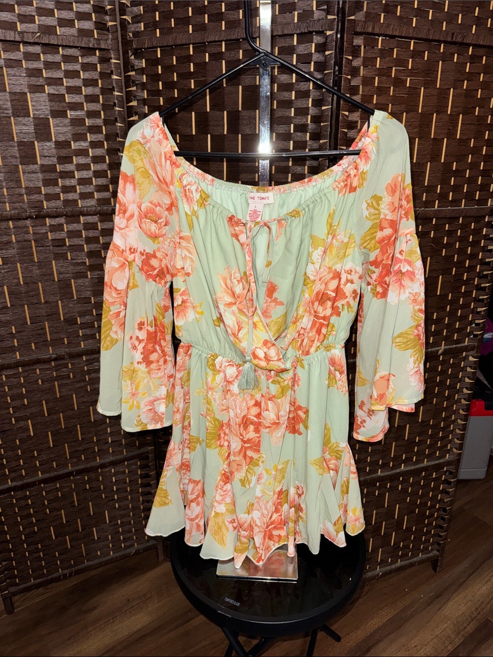 Flying Tomato Mint Green Floral Off-Shoulder Skort, large